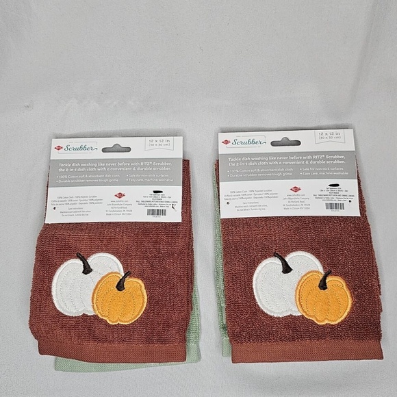 New Set of 2 Ritz Scrubber Cotton Dish Cloth 2 packs Pumpkins Gourds 12x12 - Picture 4 of 6
